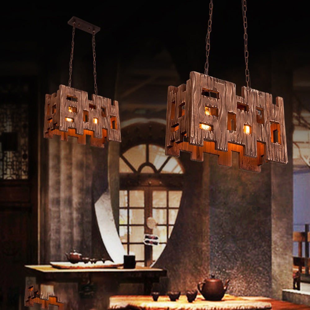 Rectangular Metal Wood Pendant Light Elevates Living Rooms
