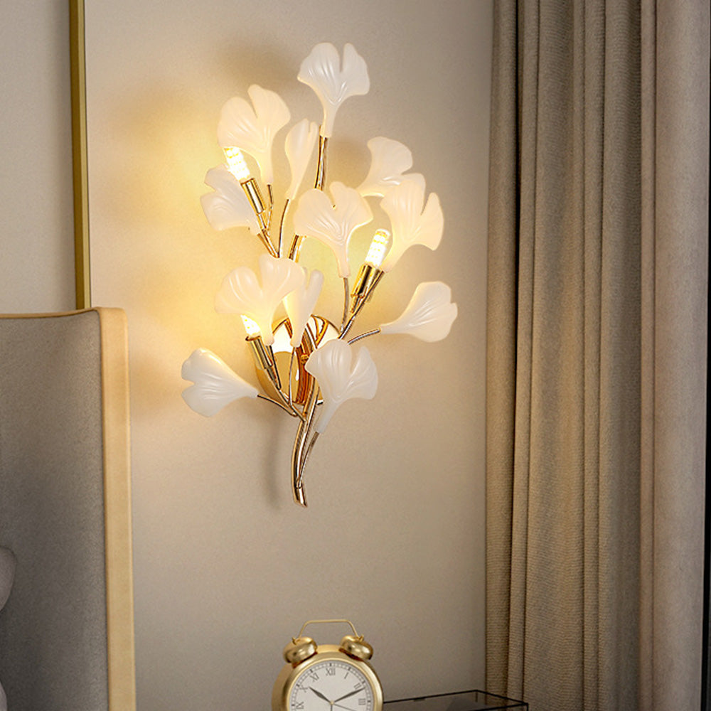 Elegant Golden White Floral Ceramic Wall Light