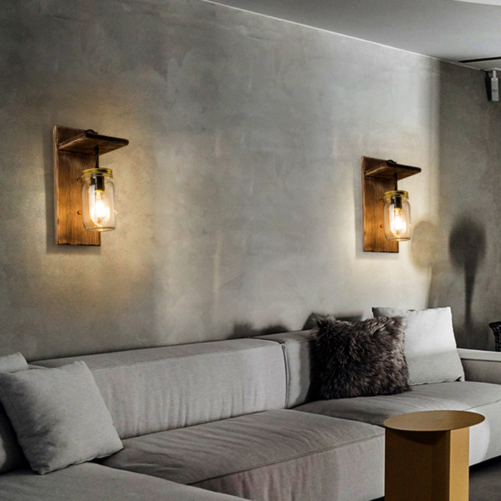 Dimmable Vintage Jar Wall Light In Wood And Metal