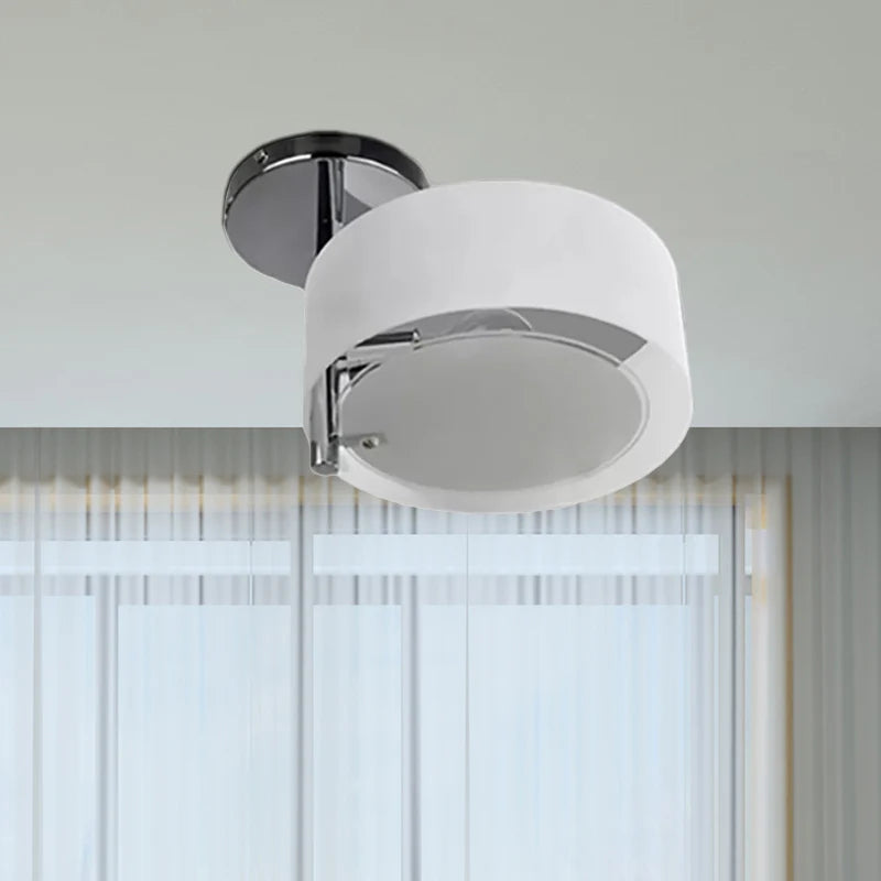 White Glass Round Flush Mount Ceiling Light For Hallways