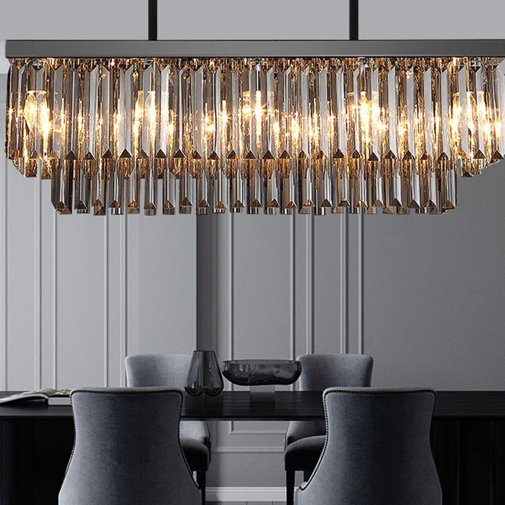 Durable Rectangular Metal Pendant Light With Black Glass