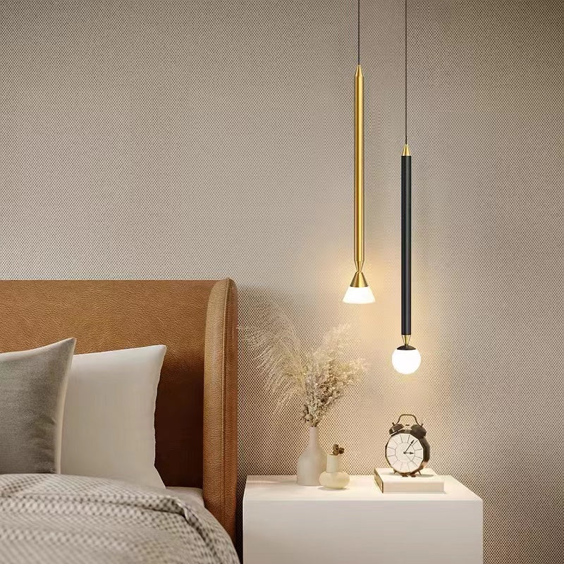 Auri Linear Metal Pendant Light Dimmable Bedside Black Gold