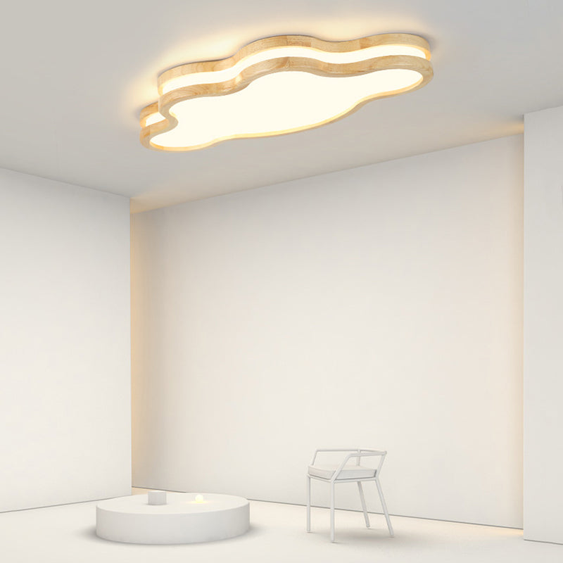 Moon Cloud Star Shaped Flush Mount Ceiling Light Wood and Acrylic