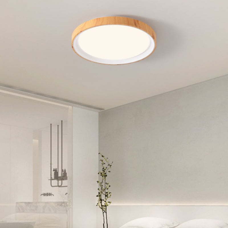 Contemporary LED Dimmable Flush Mount Ceiling Light White Wood