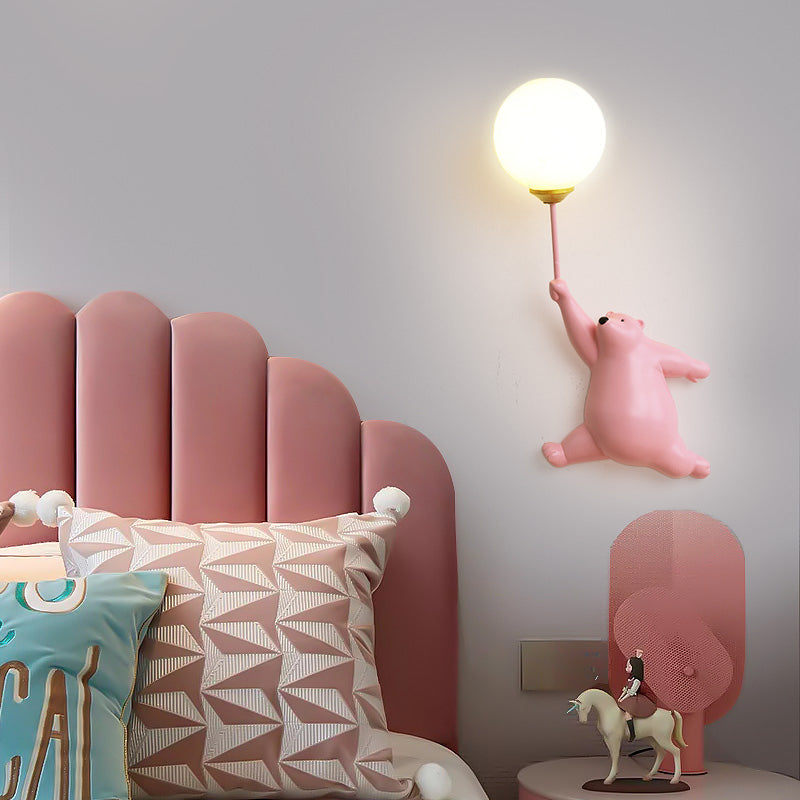 Whimsical Bear Balloon Wall Light Available In White Pink Or Blue