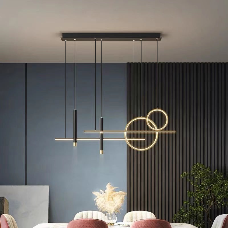 Suspension LED Moderne Double Anneaux Or Noir Pour Ambiance Premium