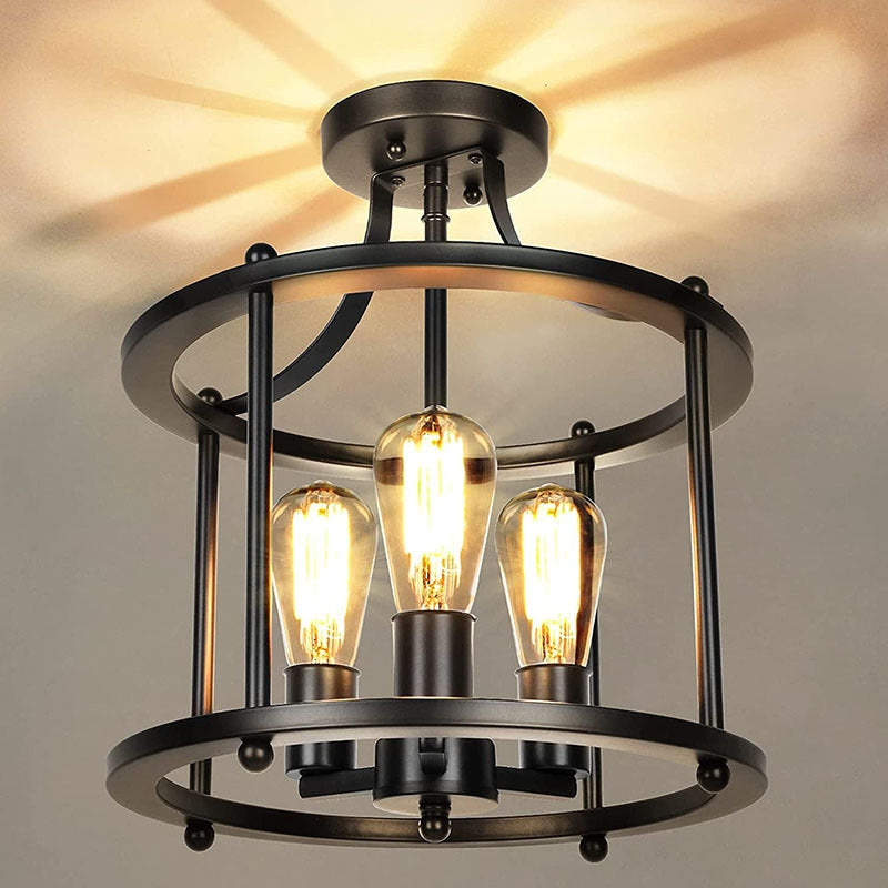 Industrial LED Flush Mount Lantern Ceiling Light For Living And Dining