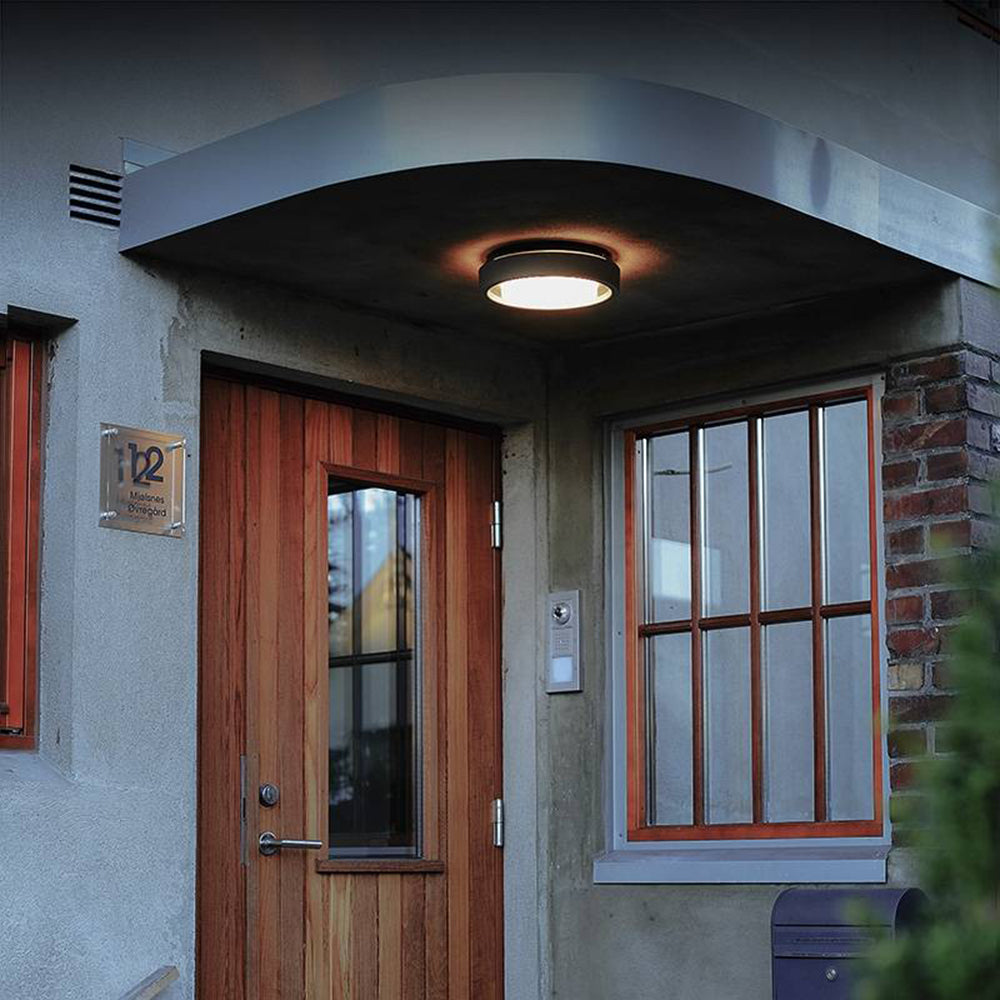 Black Metal Circular Disc LED Outdoor Wall Light