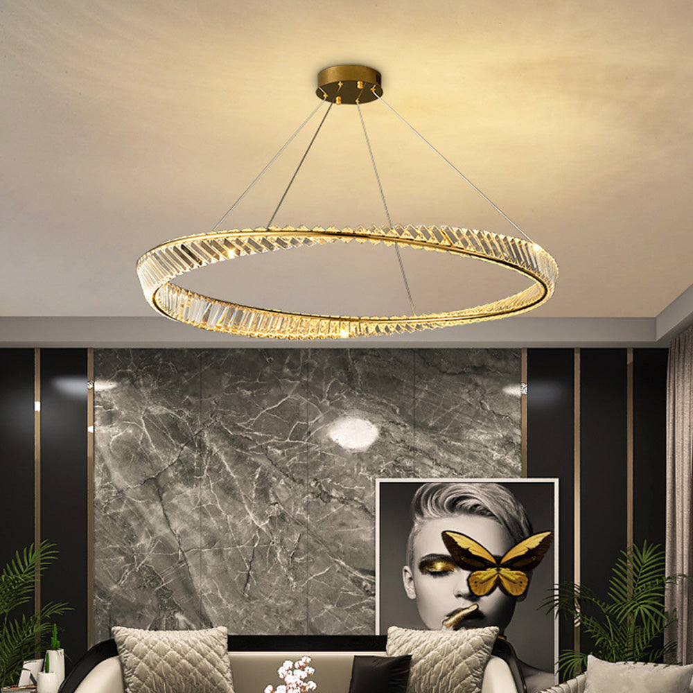 Gold Round Glass Chandelier Modern Luxury for Living Room