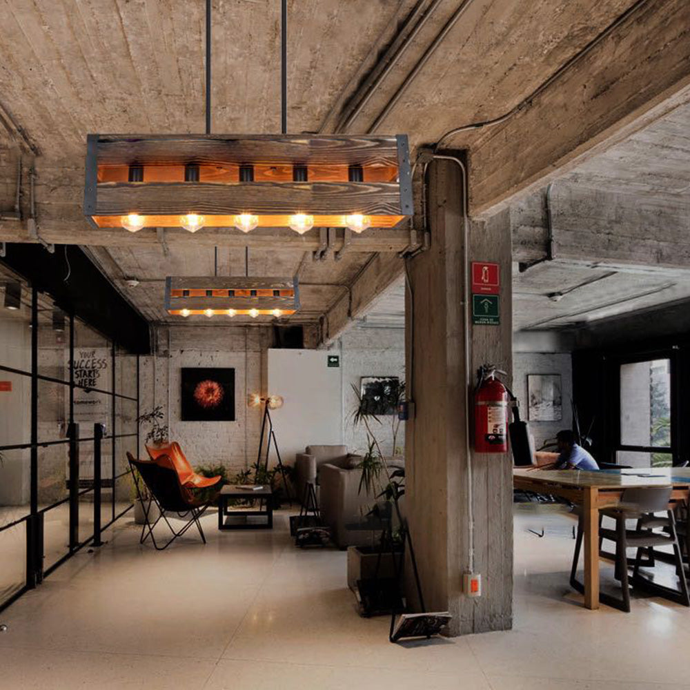 Wood And Metal Rectangular Pendant Light For Retro Ambiance