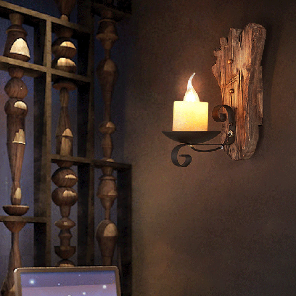 Footed Vintage Wood Metal Wall Lamp for Bedroom