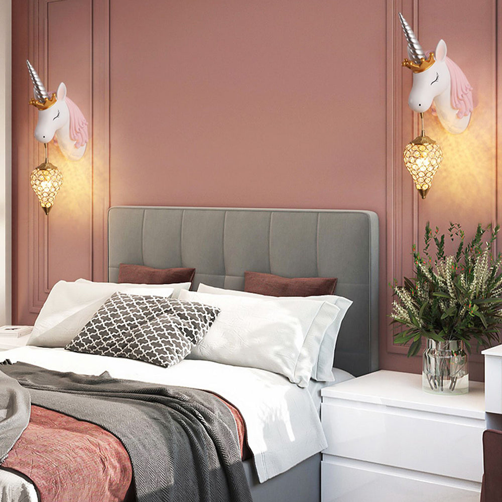 Unicorn Strawberry Resin Wall Light With Crystal Lampshade For Kids