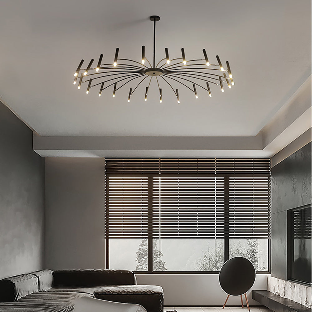 Modern Linear Metal Chandelier For Living Room With Multiple Heads