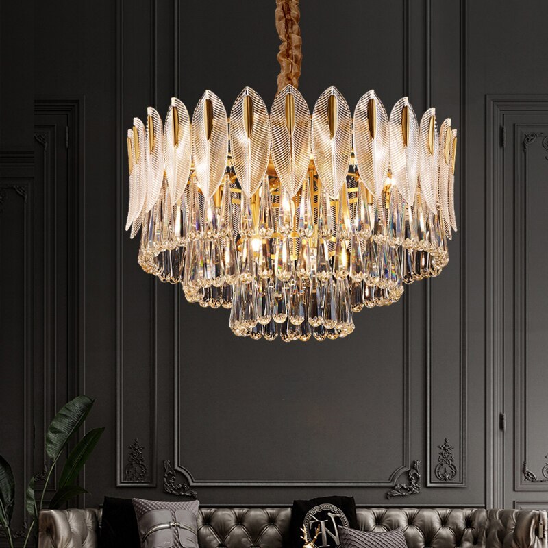 Gleaming Feather Crystal Chandelier For Living Room