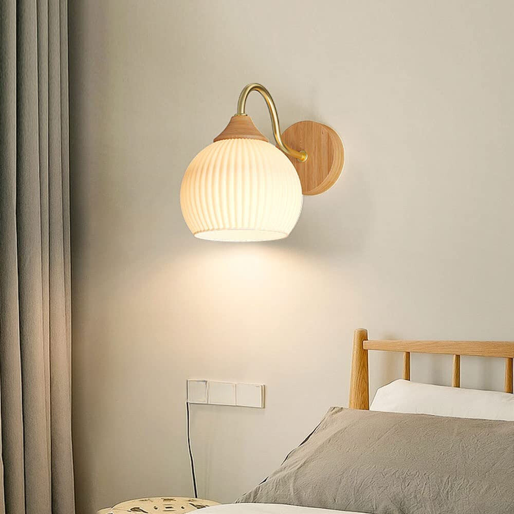 Nordic Glass And Wood Wall Lamp For Bedroom And Balcony