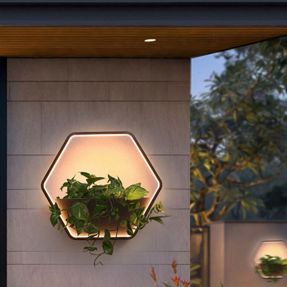 HexaShelf Outdoor Wall Lamp Minimalist Metal Ring With Shelf Black