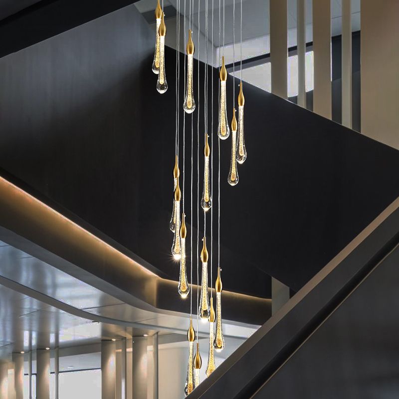 Aurora Teardrop Crystal Chandelier Gold Finish For Living Room