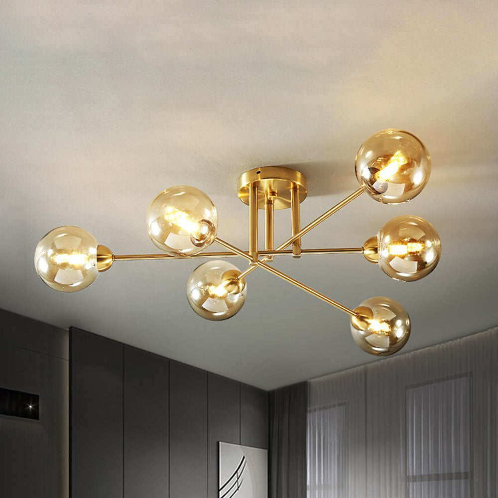 Six Light Industrial Glass Globe Sputnik Chandelier LED Compatible