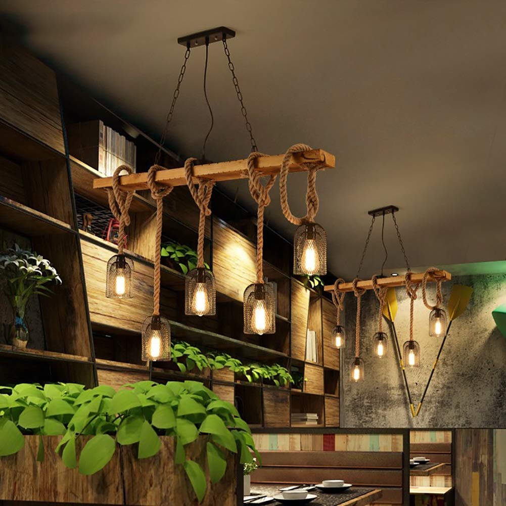 Suspension LED Minimaliste en Métal et Corde pour Café Moderne