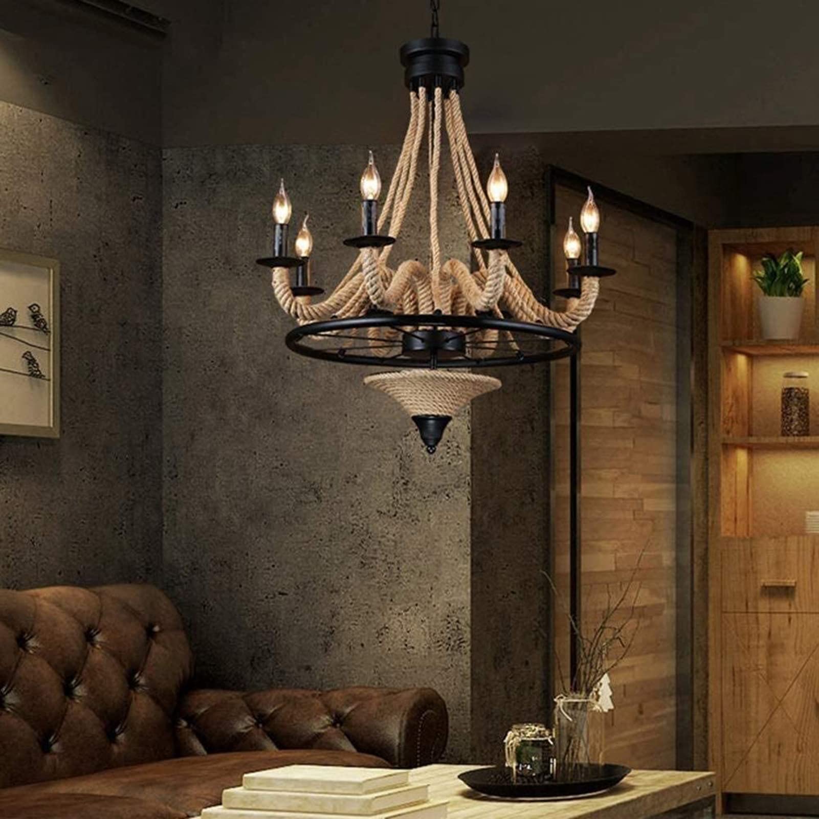 Antique LED Pendant Light With Rope Detail
