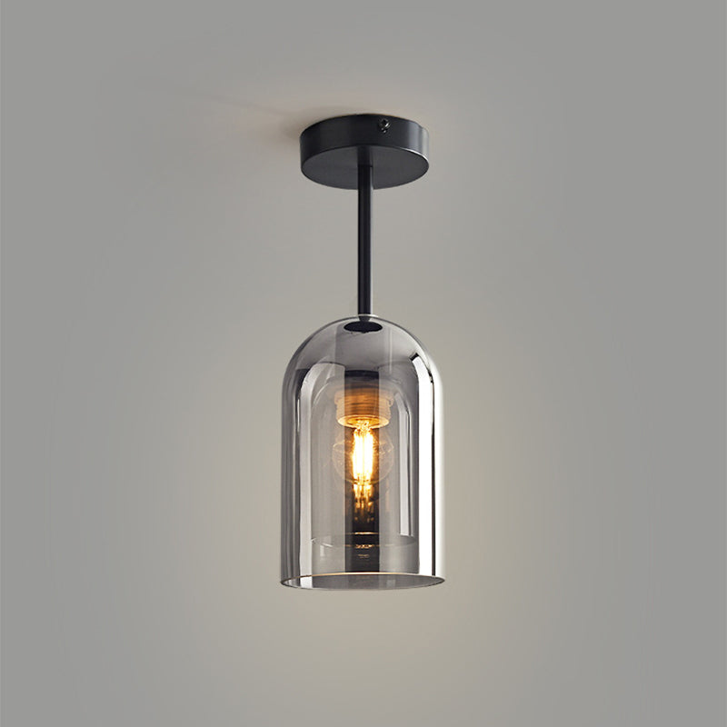 Modern Cylinder Glass Semi Flush Ceiling Light Cognac Grey