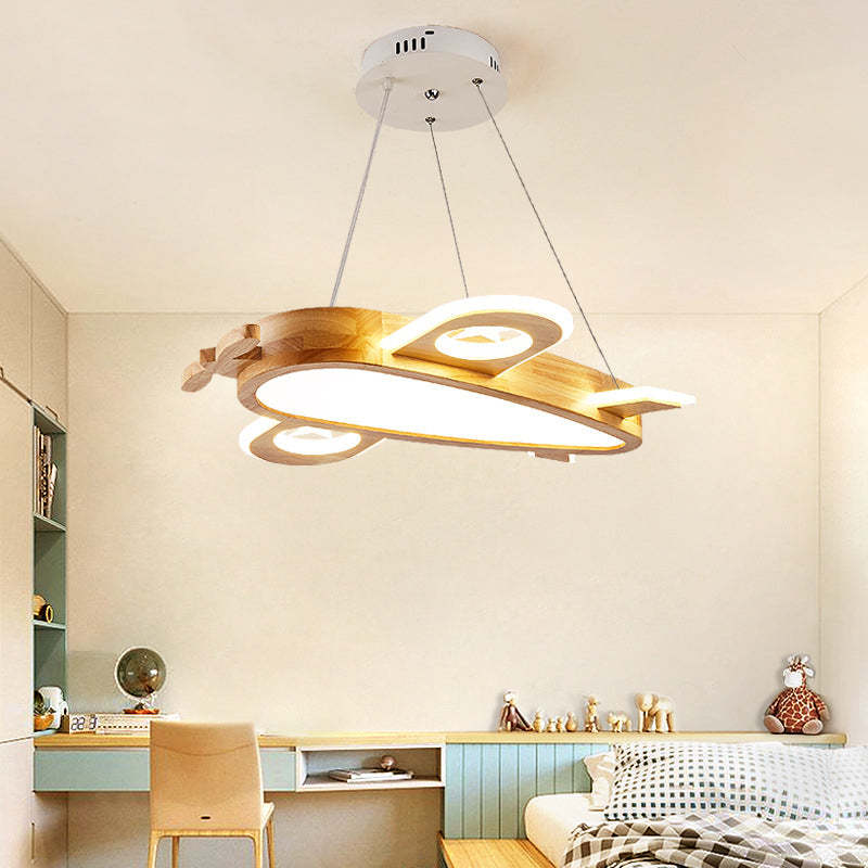 Natural Wood Airplane Pendant Light For Kids Room