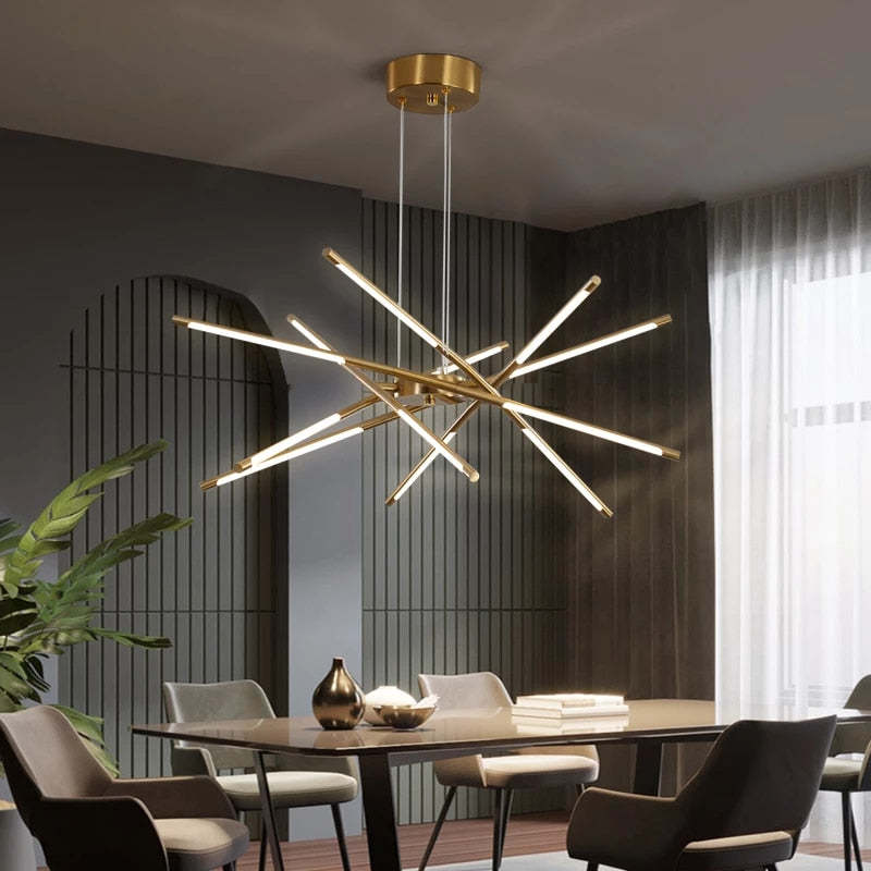 Black Gold Pendant Light With Architectural Bar Design