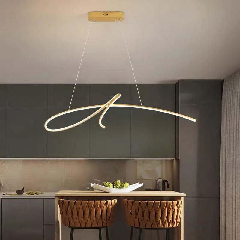 Irregular Curved Metal Pendant Light Durable Black Gold