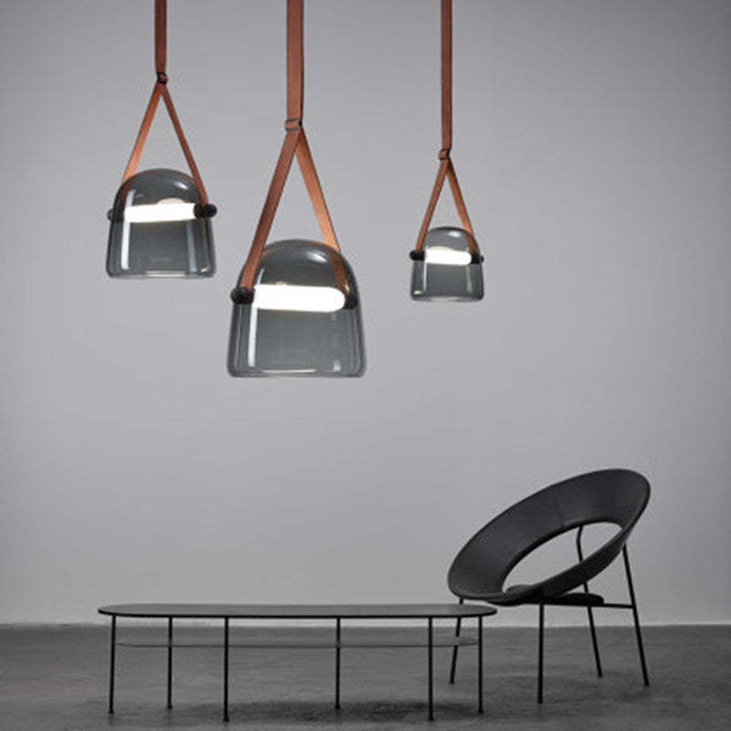 Nordic Leather-Glass Pendant Light With Soft Milky Glow