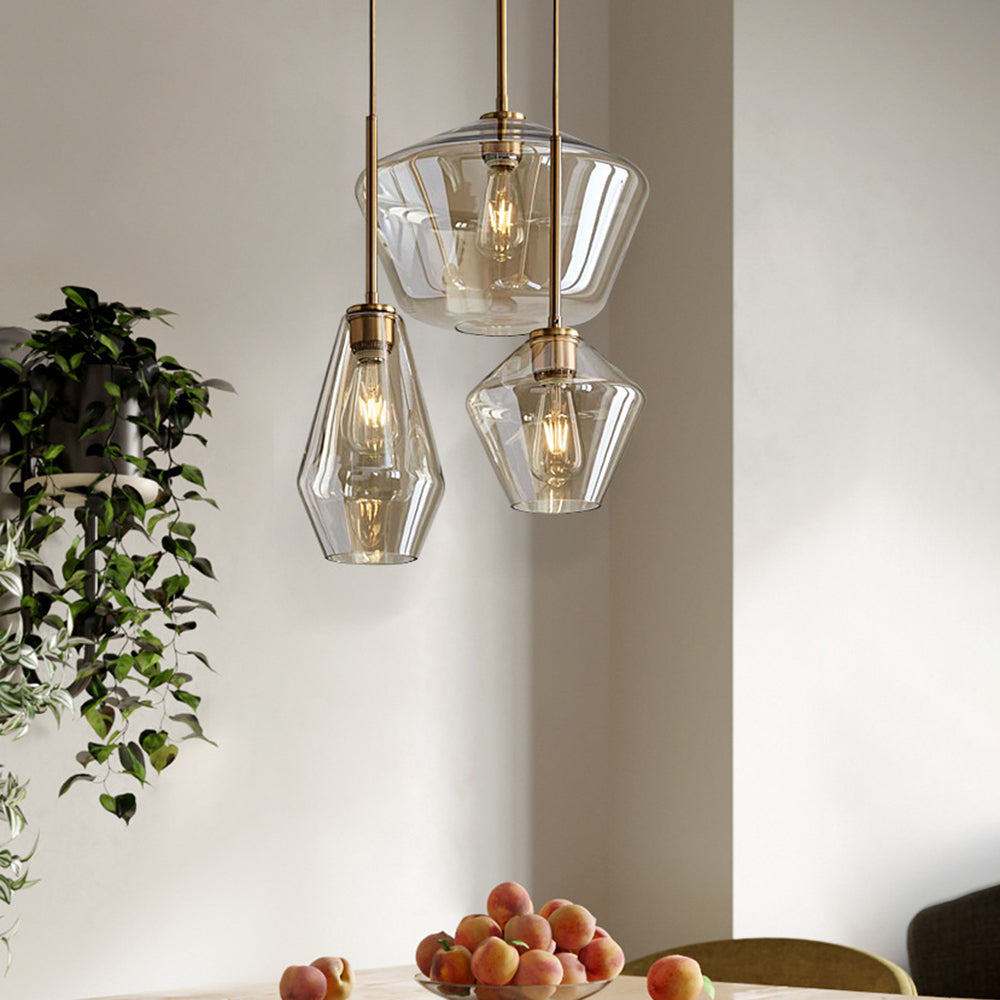 Diamond Glass Pendant Light With Clear Or Amber Soft Glow