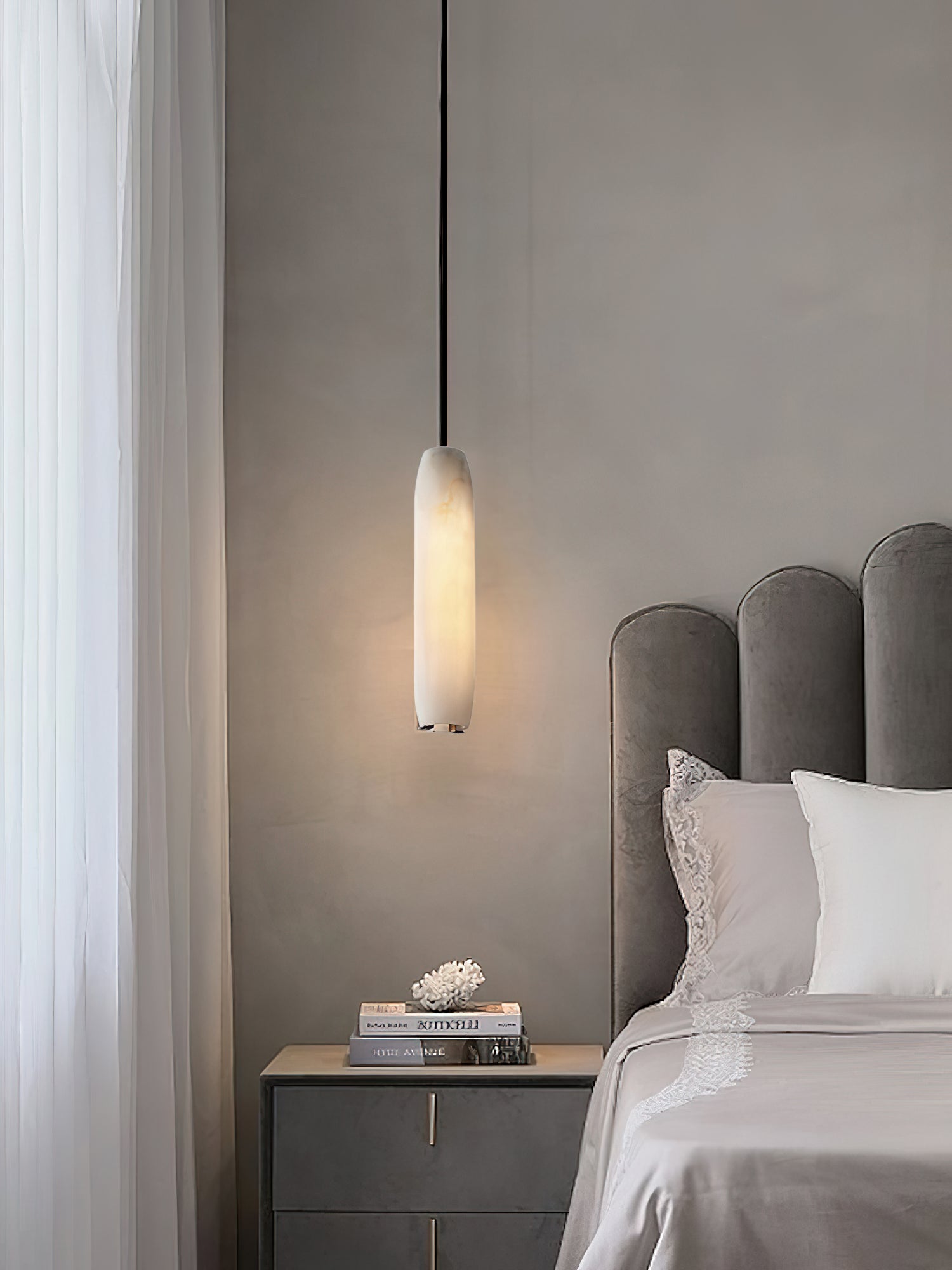 Modern Brass Alabaster Pendant Light With Warm Glow