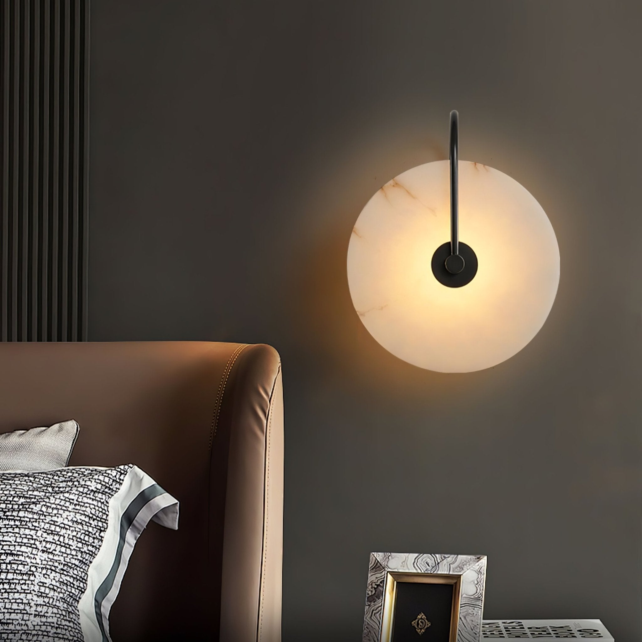 Aurora Alabaster LED Wall Lamp Circular Snowflake Warm Glow