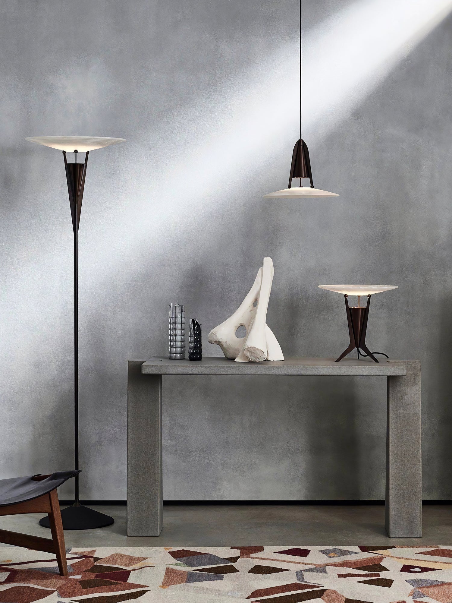 Conical Metal Pendant Light With Alabaster Glow