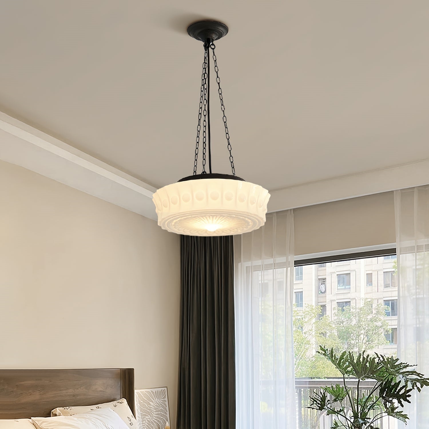 Vintage French Country Dome Pendant Light Warm Glow
