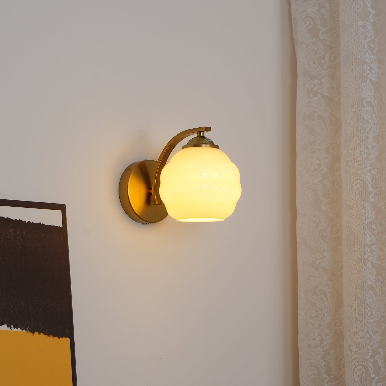 Vintage Lantern Wall Light With White Glass Shade