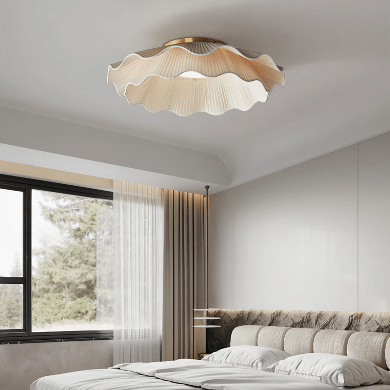 Brass Finish Fabric Wave Ceiling Light With Pleated Shade