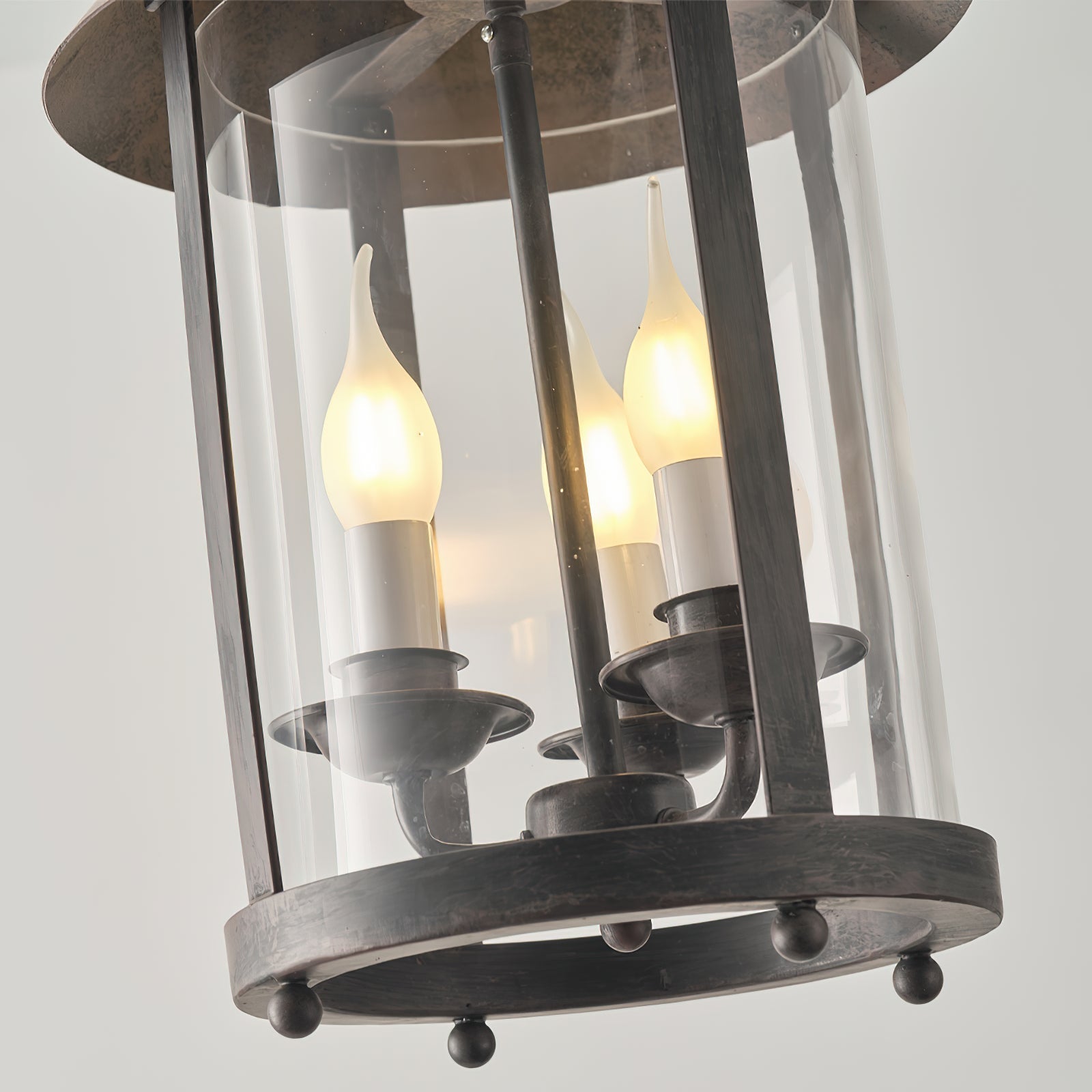 Three Head Vintage Industrial Pendant Lamp With Glass Shade