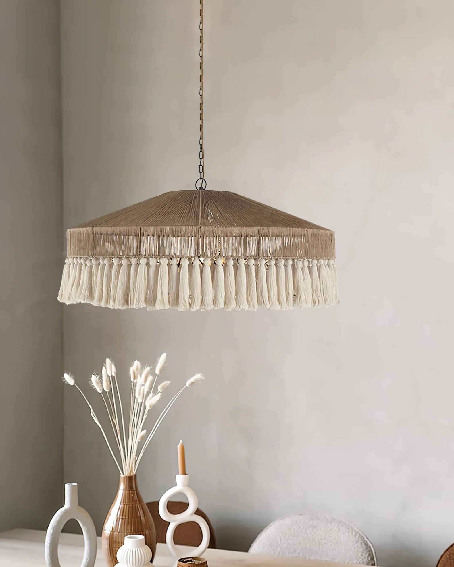 Bohemian Hemp Rope Tassel Chandelier Hardwired E27 Socket