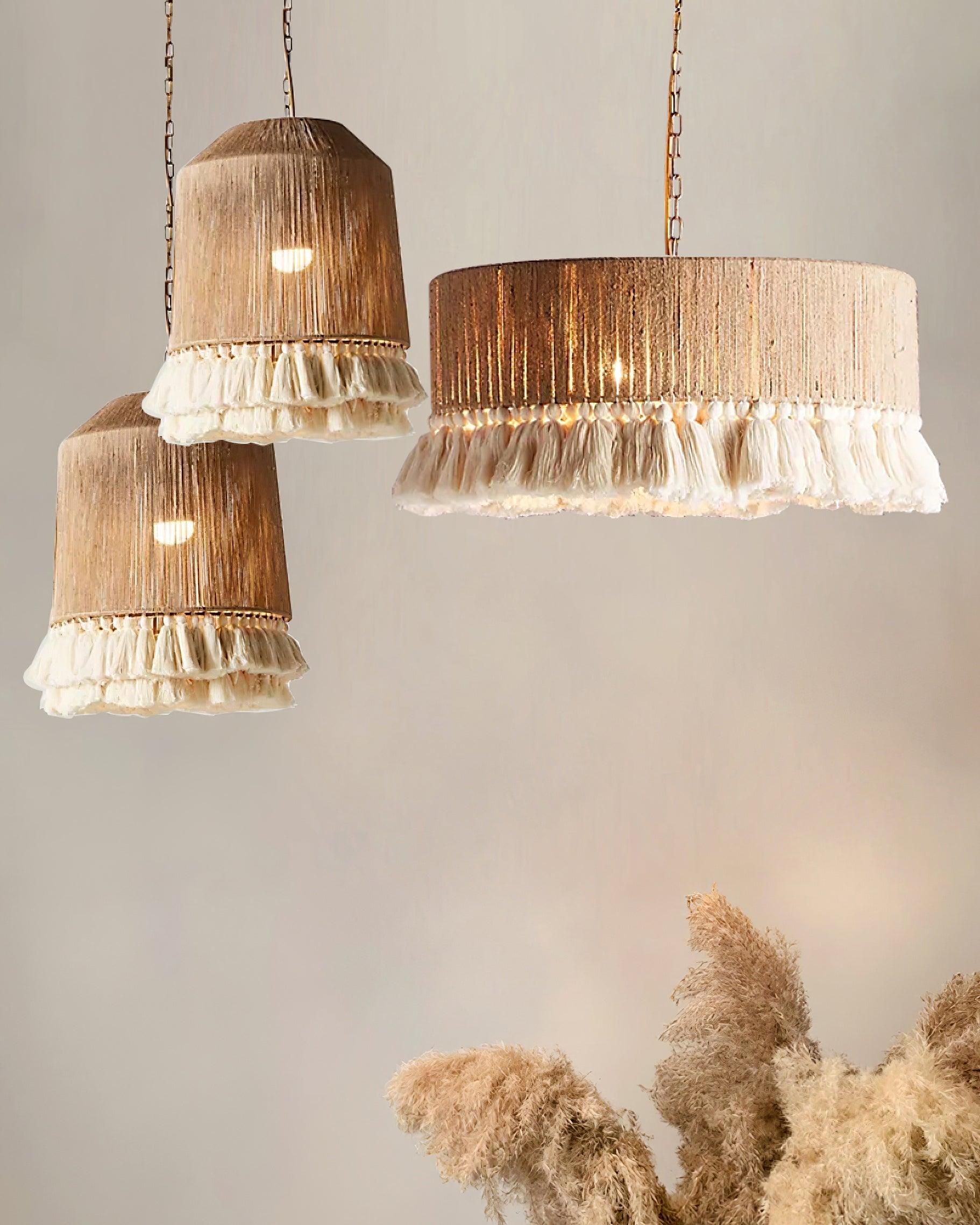 Boho Cotton Yarn Pendant Lamp With Fringe Shade
