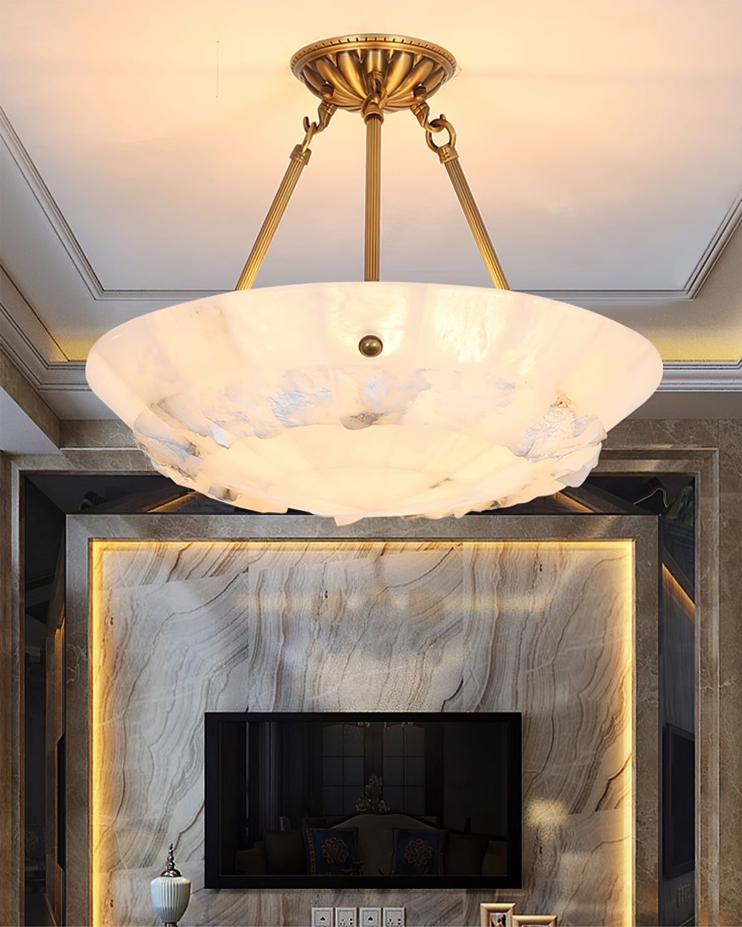 Alabaster Bowl Pendant Light With Brass Finish