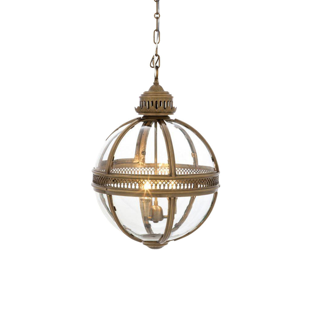 Vintage Glass Globe Pendant Lamp With Rust Colored Frame