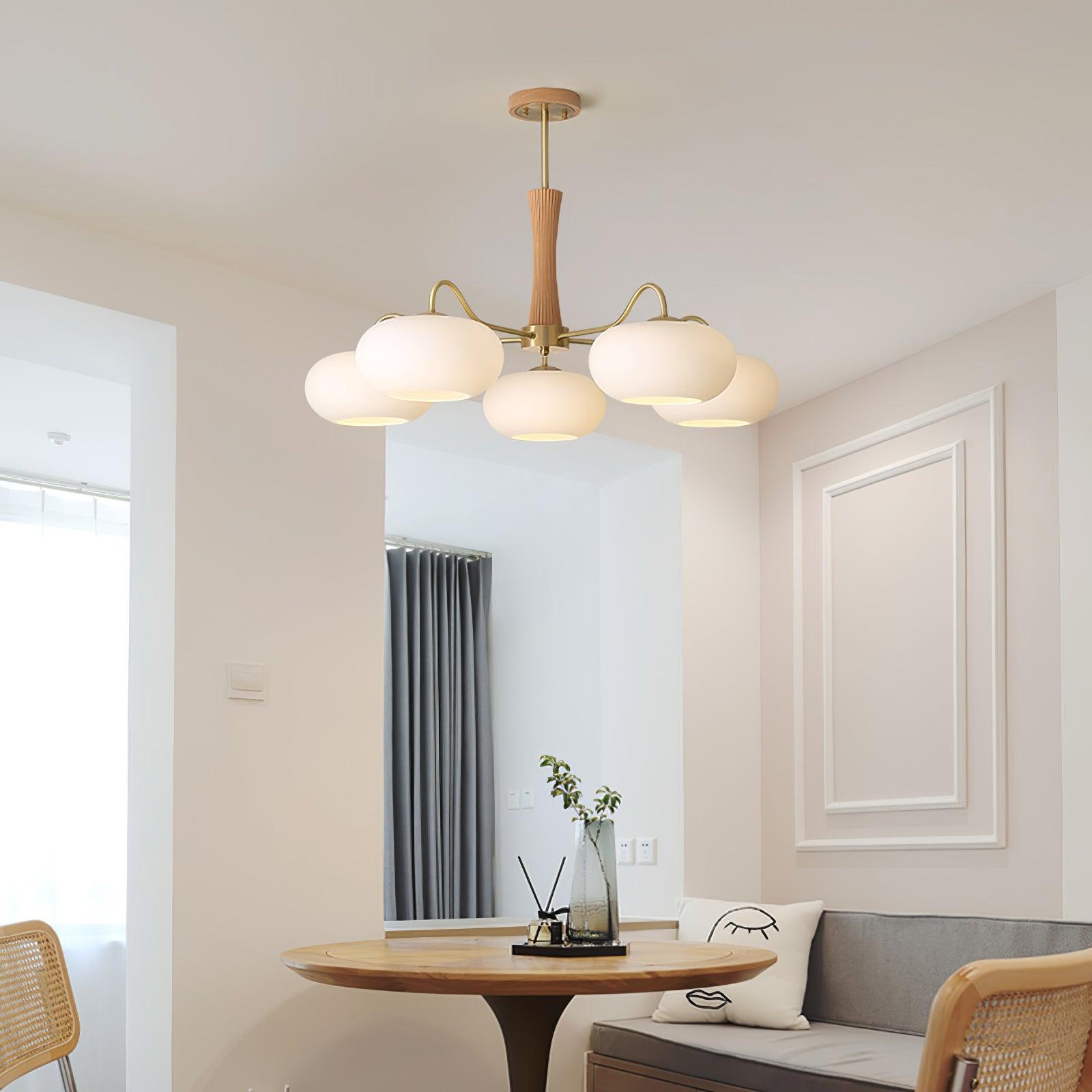 Persimmon Glass Globe Chandelier With Walnut Centre