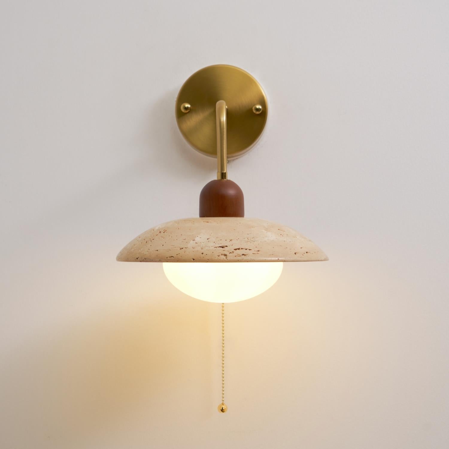 Hardwired Travertine Wall Light With Metal And Wood