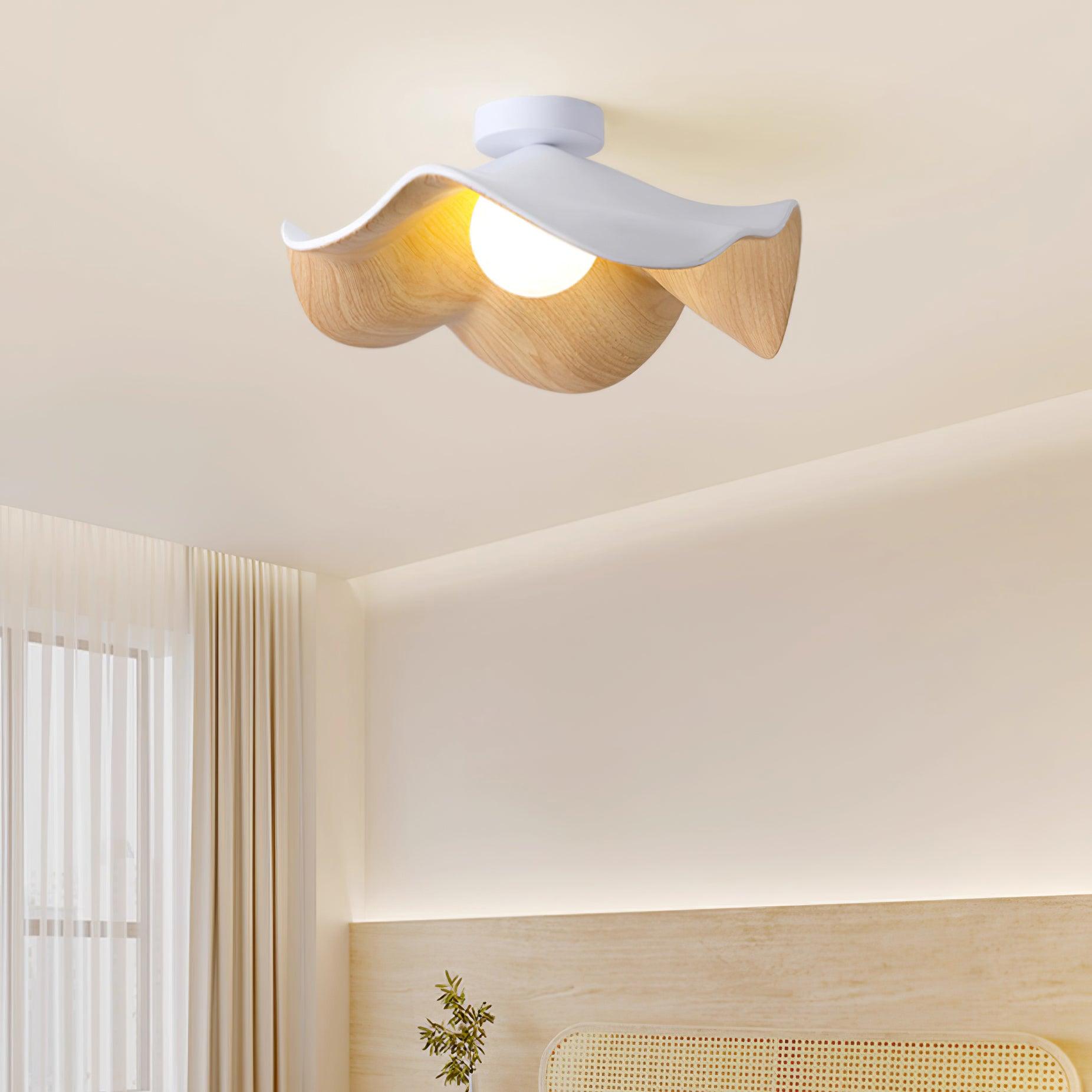 Wood Grain Ceiling Light With Black And White Finish