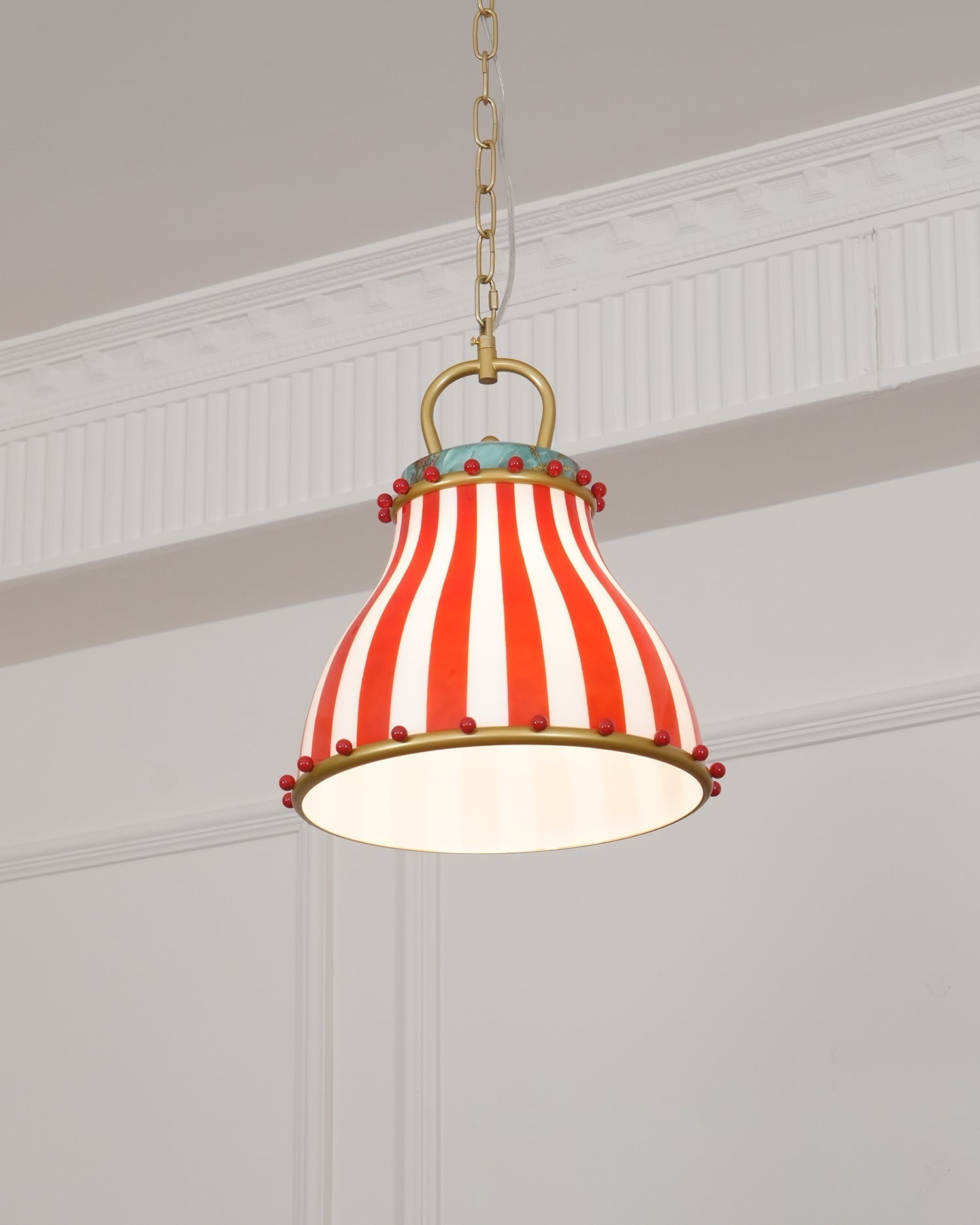 Striking Red And White Striped Glass Pendant Light