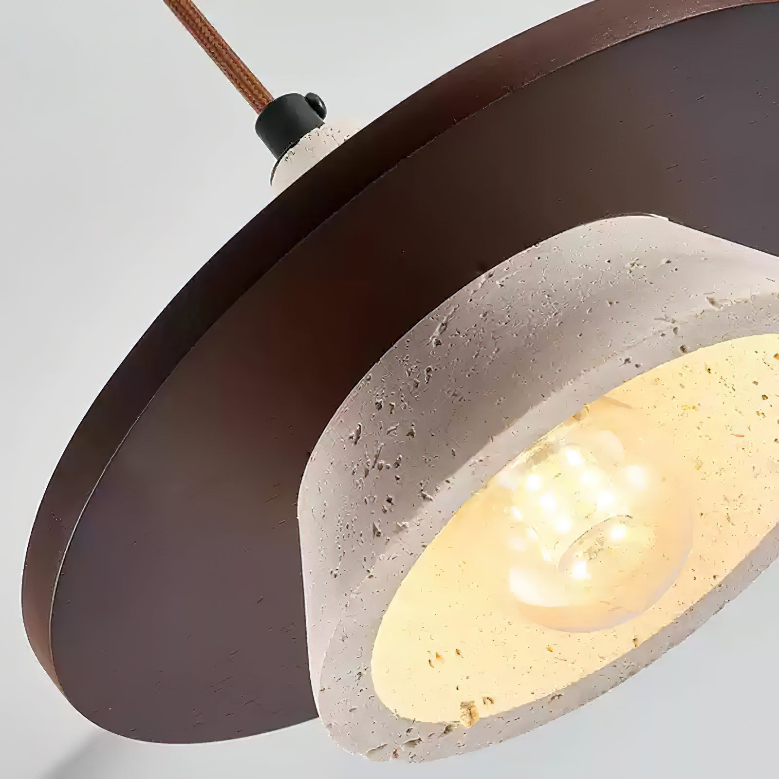 Travertine Stone Pendant Light With Wooden Disc Diffuser