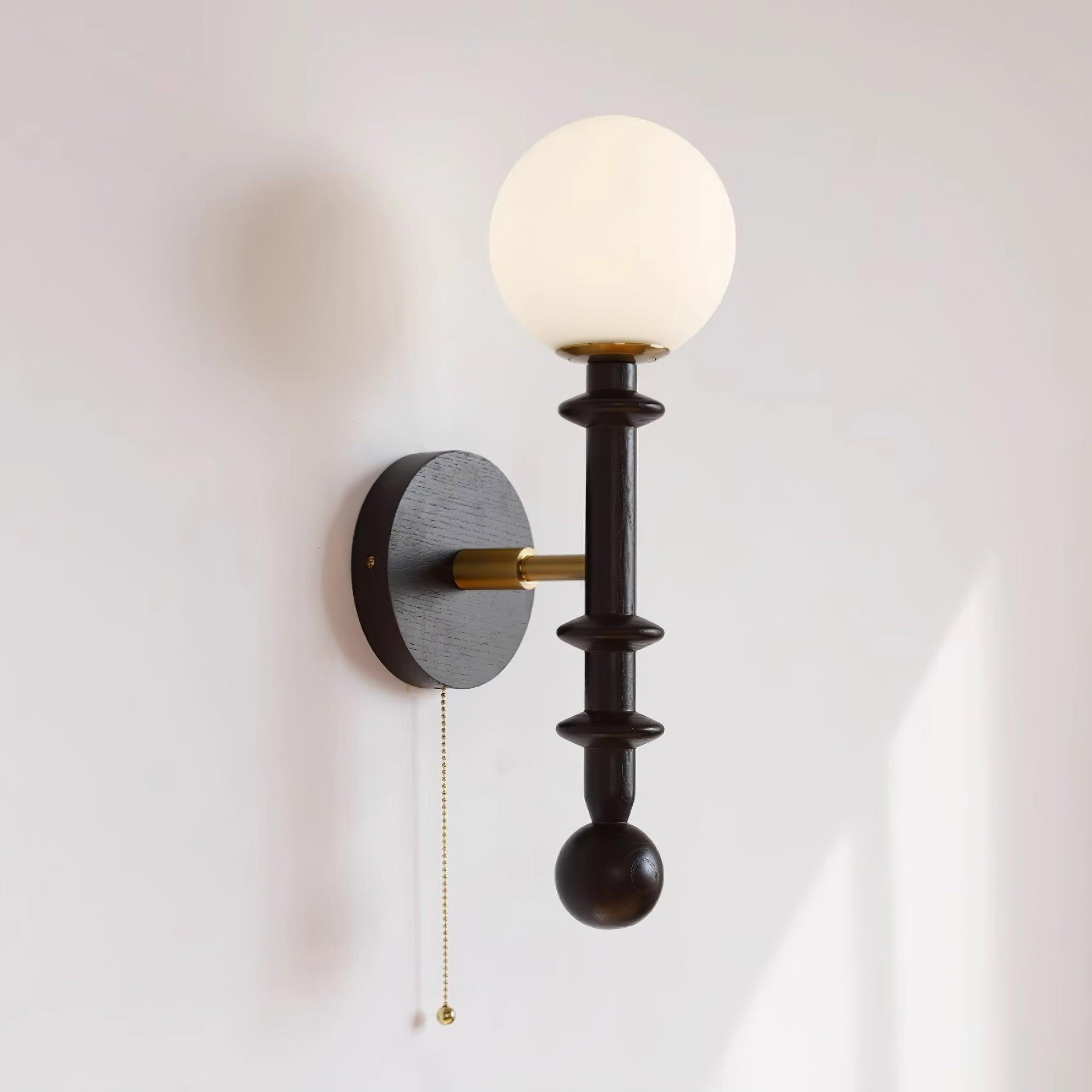 Globe Wall Light In Wood And Glass With E26 E27 Socket And Damp Rated