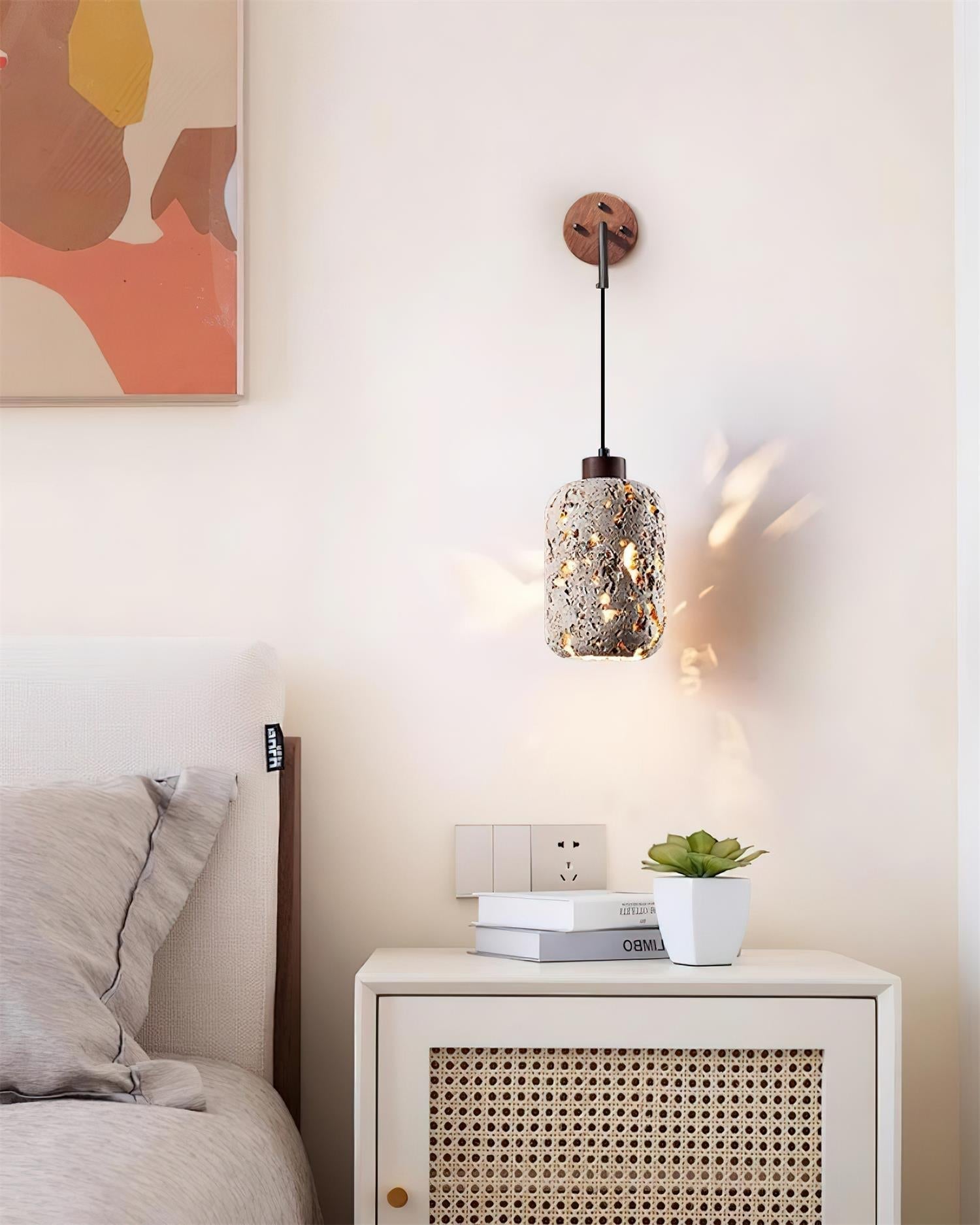 Hardwired Rustic Travertine Wall Light With Wood And Metal