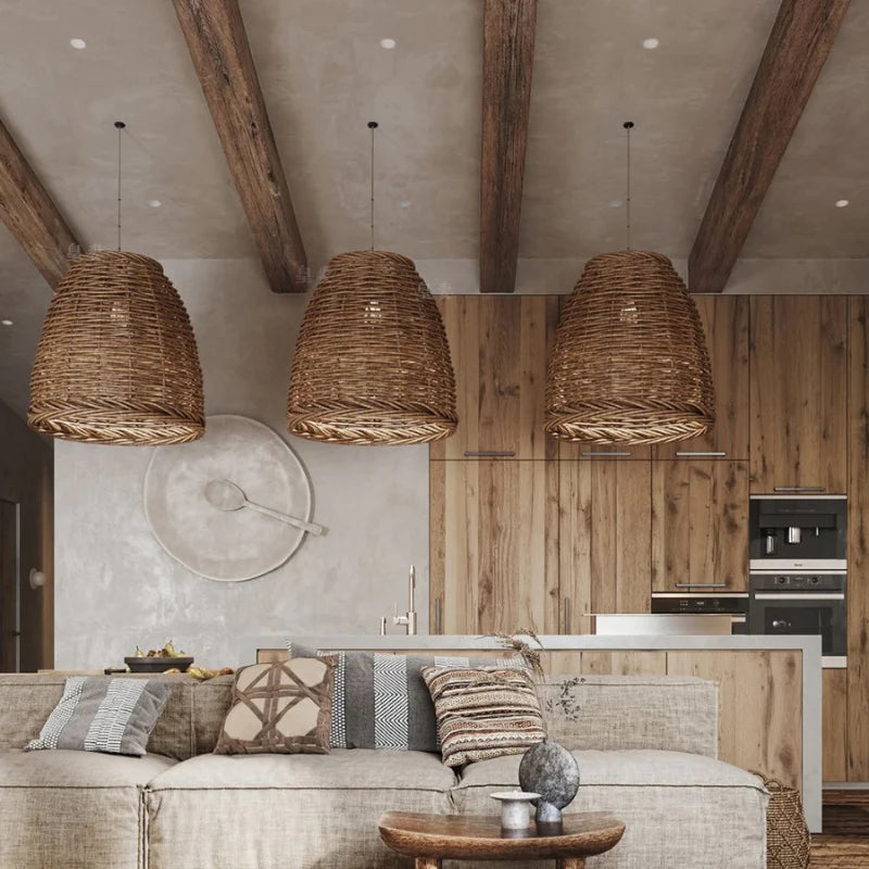Vintage Rustic LED Pendant Light With Rattan Design