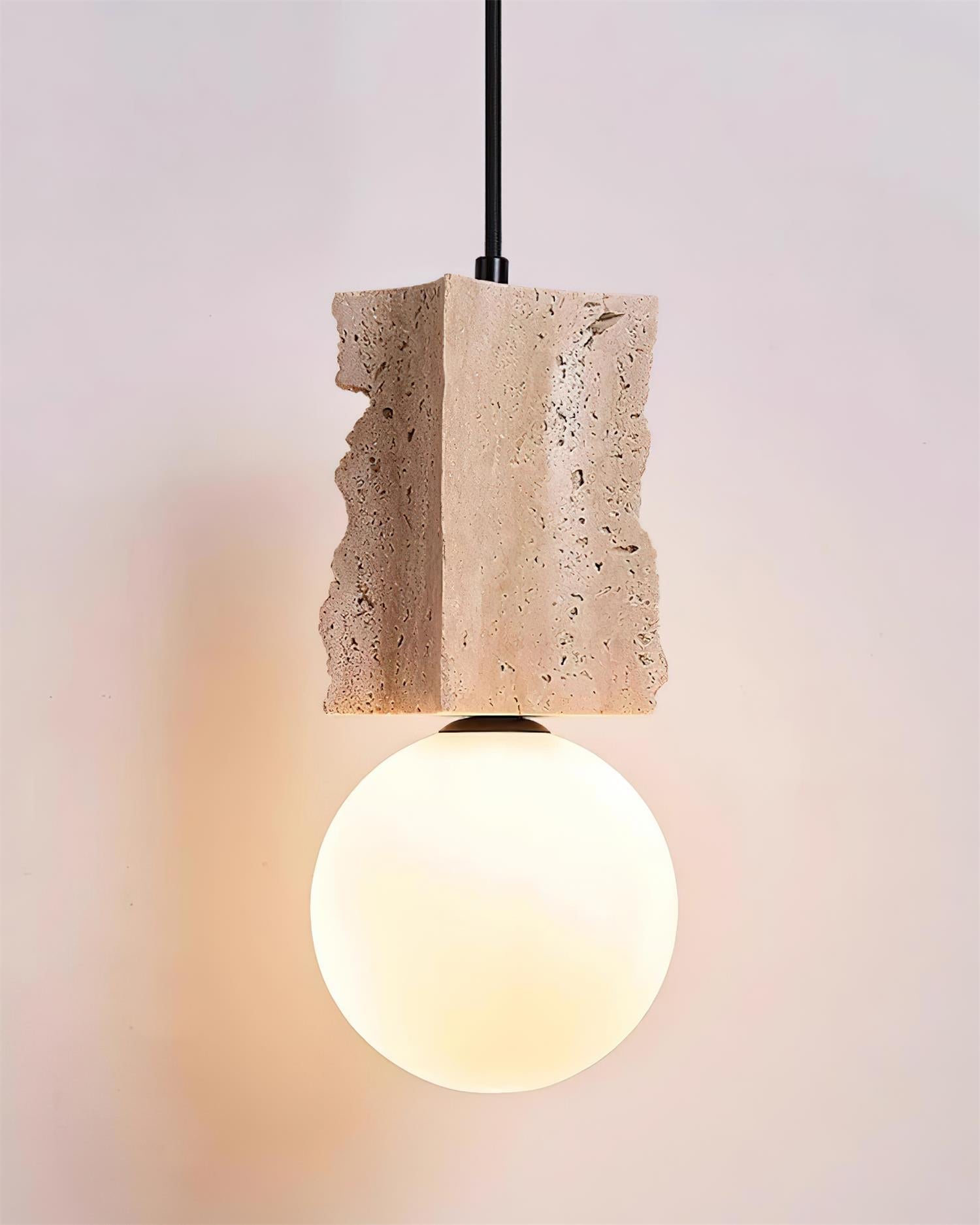 Organic Travertine Pendant Light With Soft Subtle Glow Globe